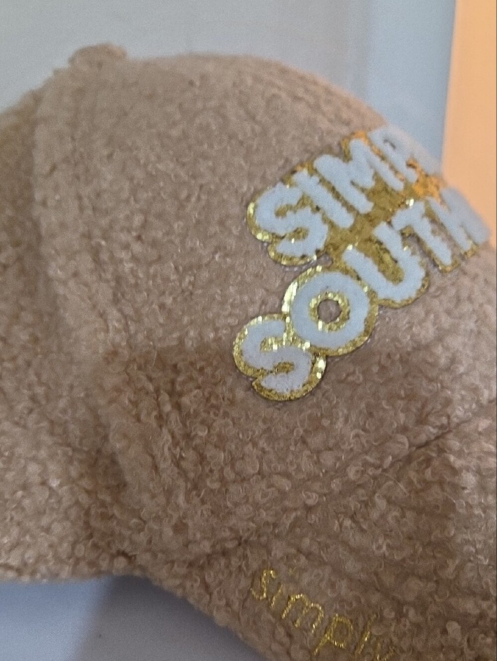 Simply Southern Tan Sherpa Kids Cap with White & Gold Embroidery - Picture 3 of 3